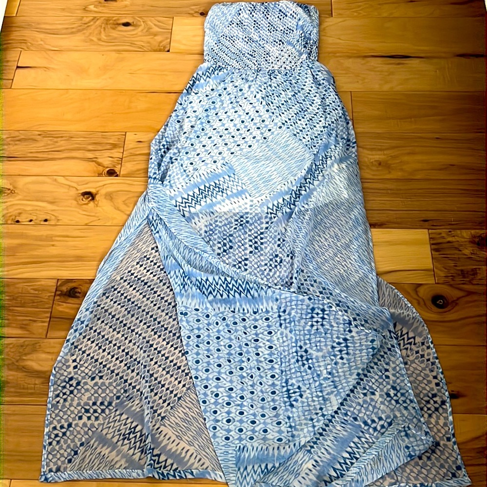 Mixed Blue Strapless Maxi Dress